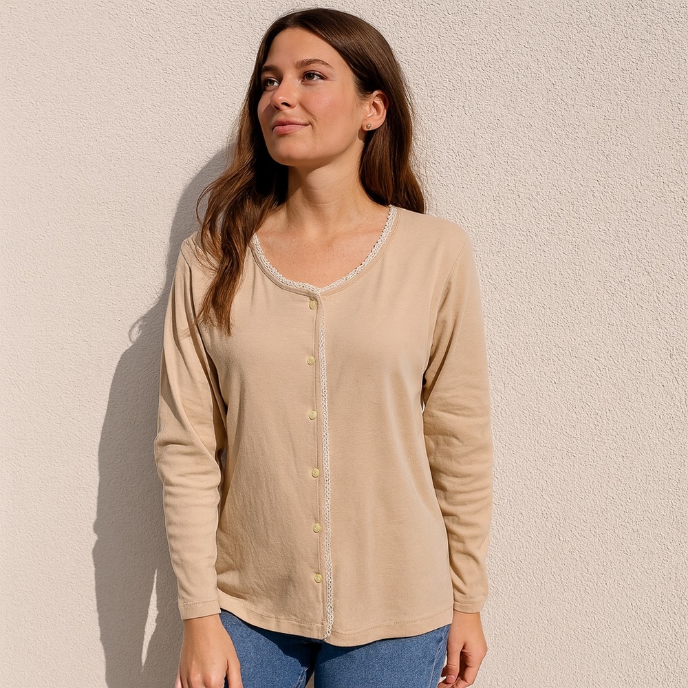 Susan Bristol Cotton Cardigan Beige size Large Vintage